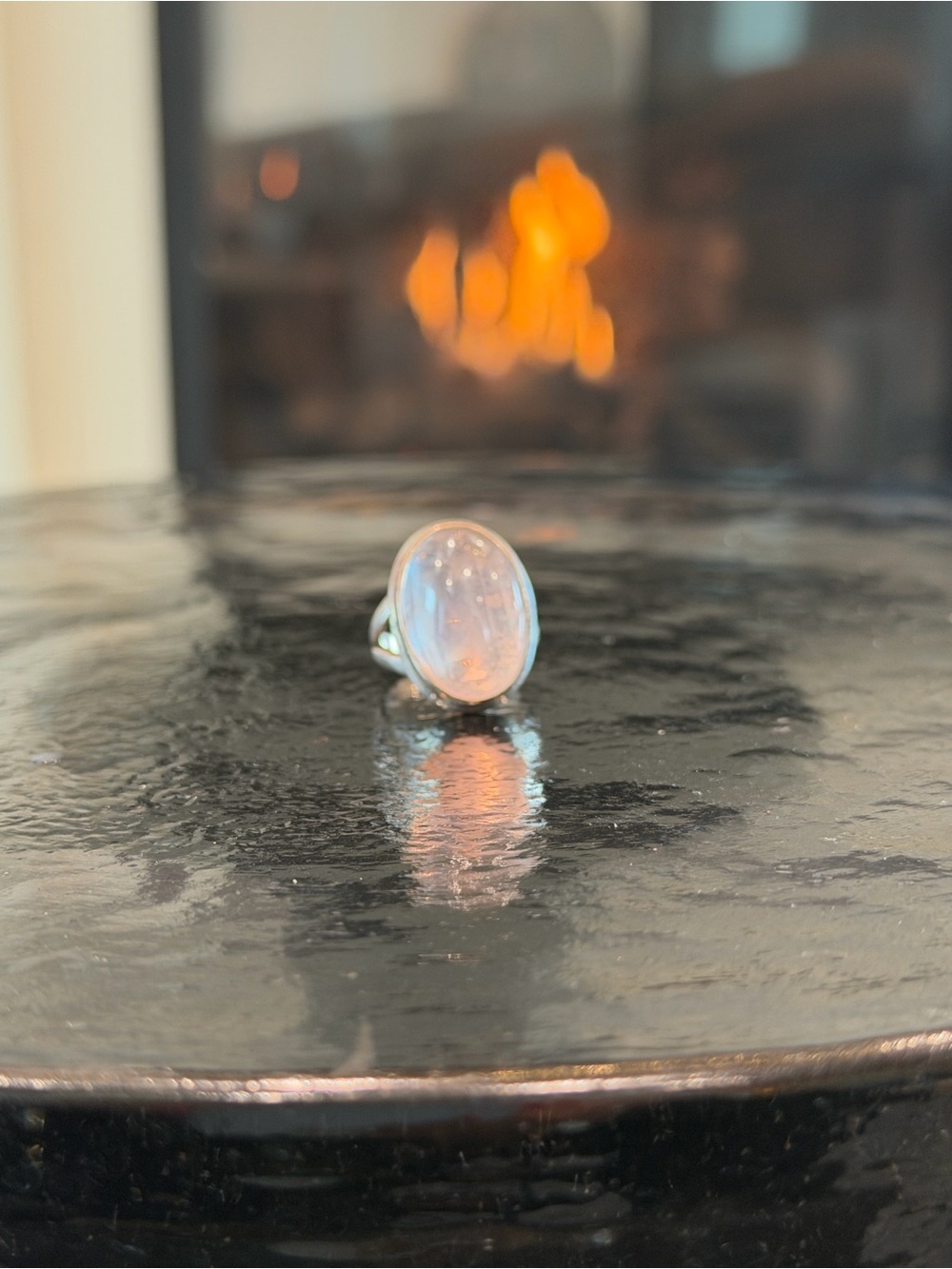 Sterling Silver Natural Rose Quartz Oval Cabochon Ring